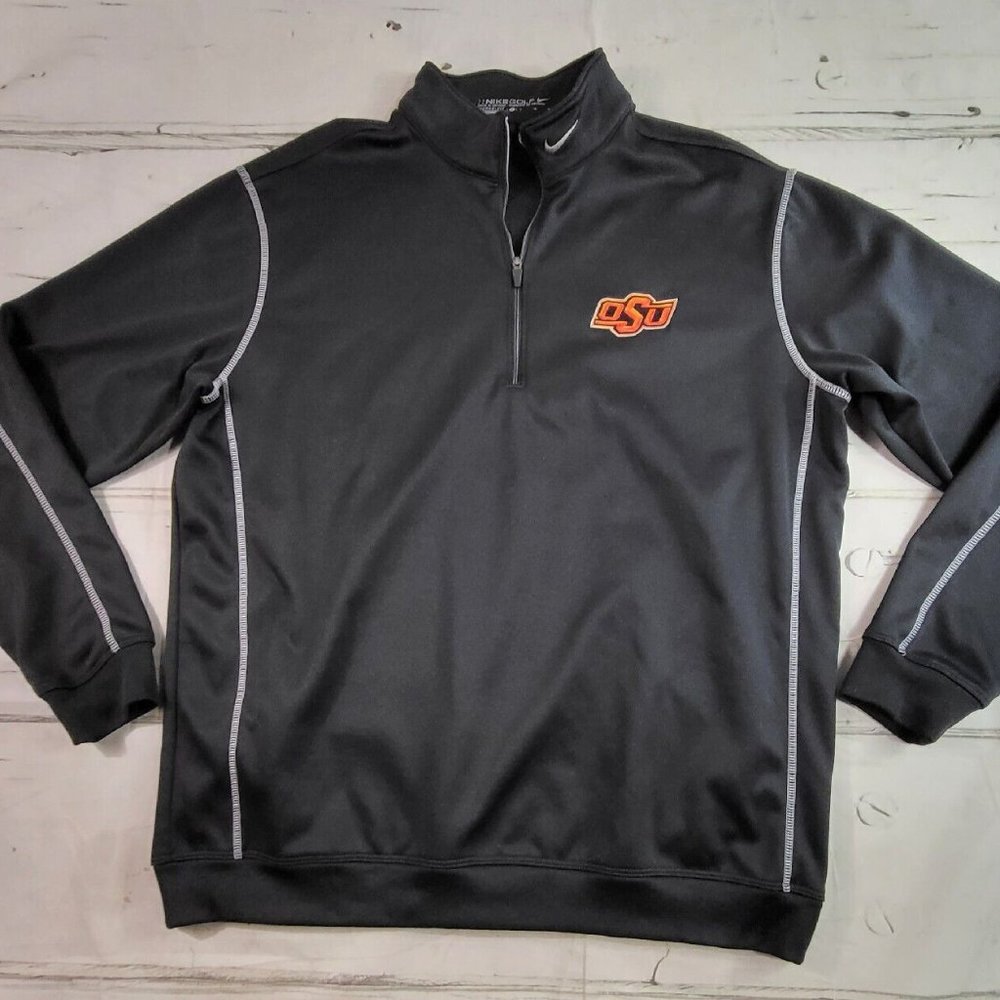 Nike Golf OSU Oklahoma State Therma Fit Black 1/4 Zip Pullover Mens Size L EUC